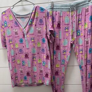 Little Sleepies Pink Monster Print Pajama Set